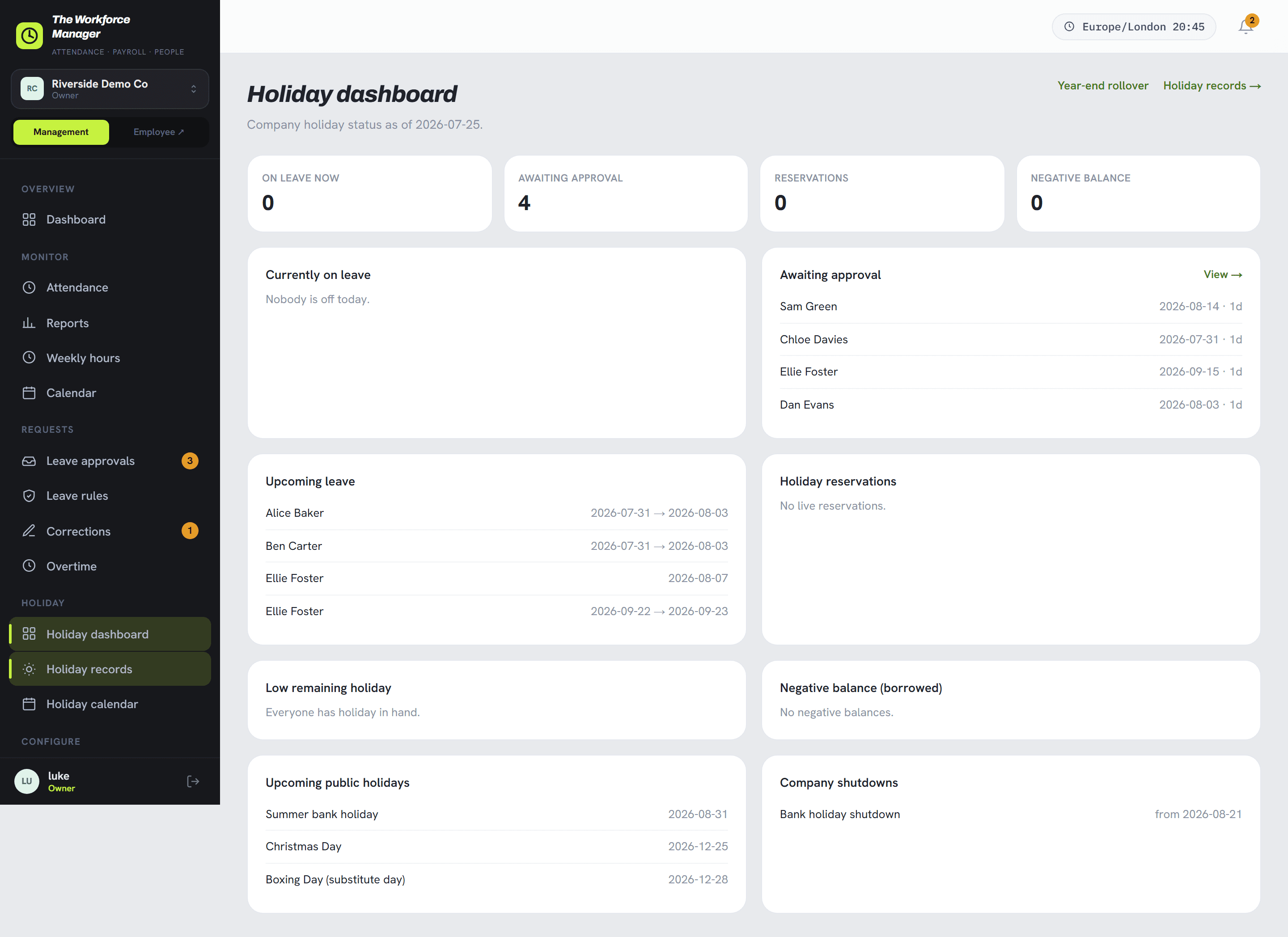 The holiday dashboard