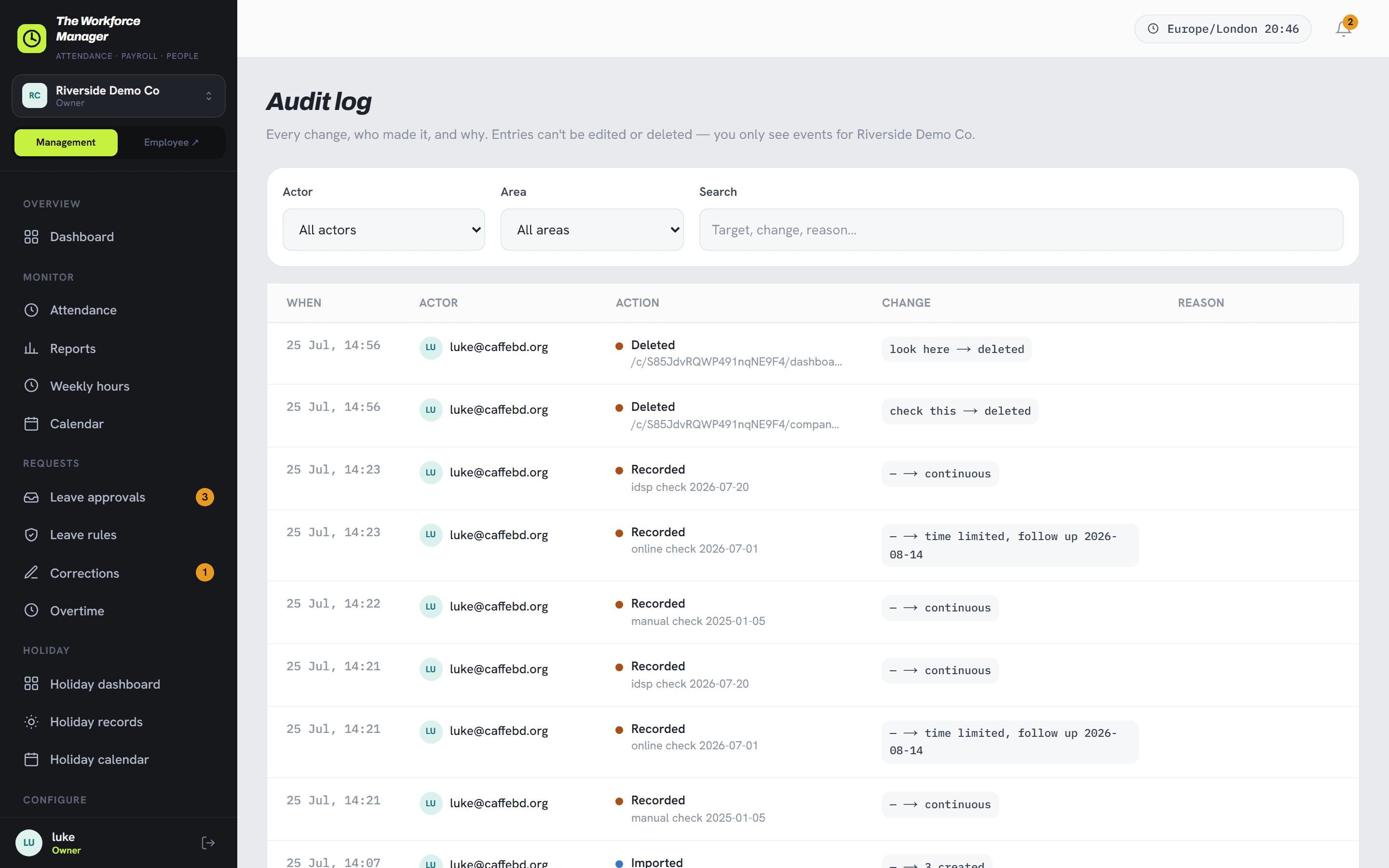 The audit log