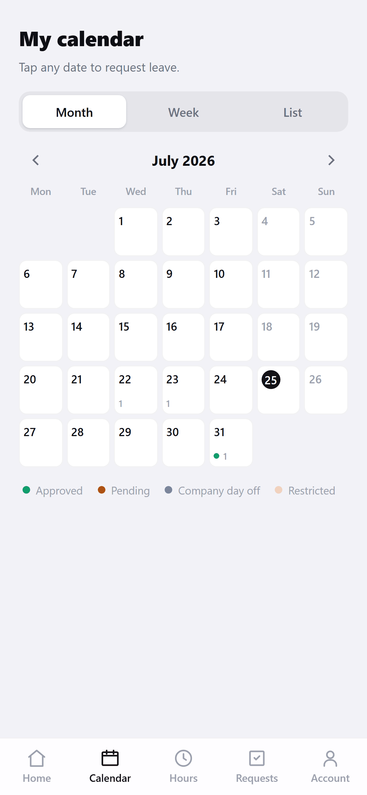 The staff calendar